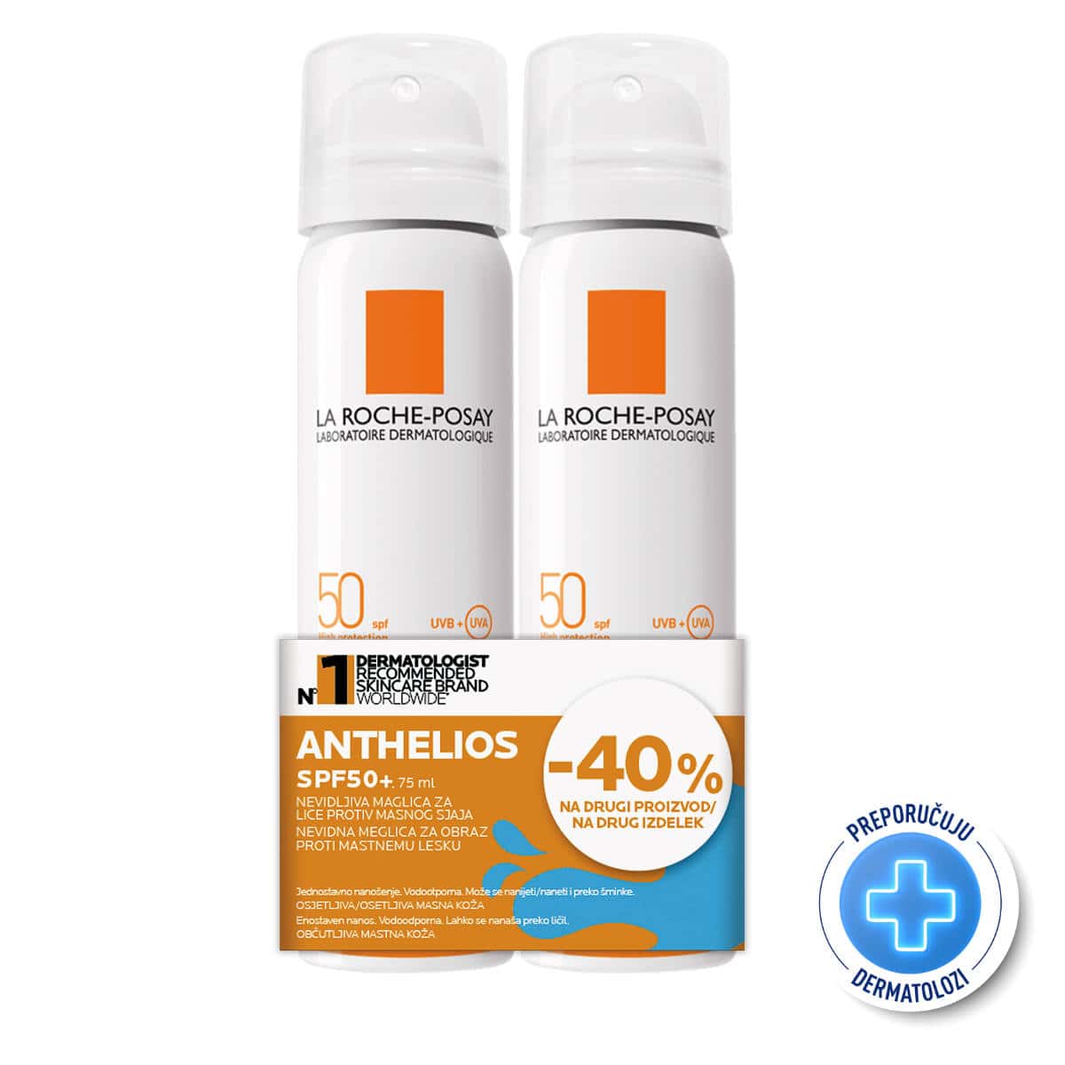 La Roche-Posay Anthelios Nevidljiva maglica za lice protiv masnog sjaja Duo Pack